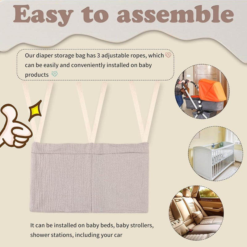 zonBroth Dormitory Bed-Bunk Organizing Bag Nappy-bags Organizer Bedside Hanging Bags Milk Bottle Bib-Storage Bag Crib Organizer Bag Baby Nappy-Bag cotton (khaki) - Image 3